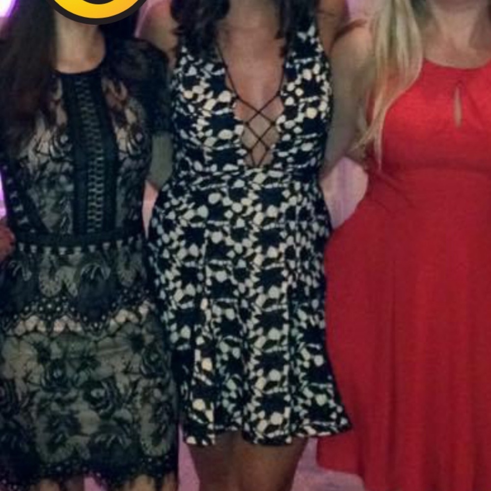 Akira Chicago Dress, size small,black lace on nude